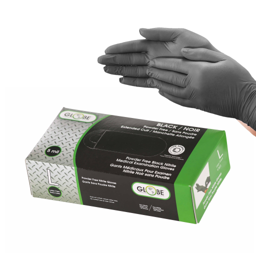 Globe – Gants médicaux nitrile noirs 5 mil, grands, 100 – 7802