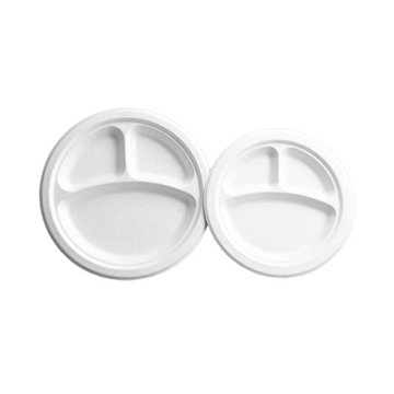 Globe – Assiettes rondes compostables 9 po à 3 compartiments – blanches, paquet de 50 – 6024