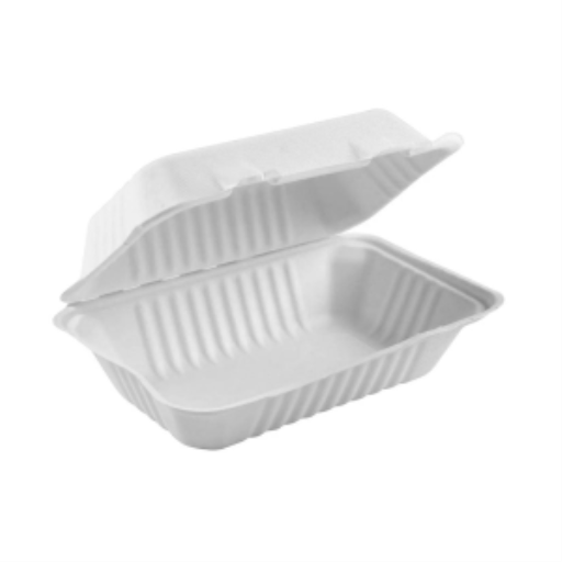Globe – Contenants compostables à charnière 8 × 8 × 3 po – blancs, paquet de 50 – 6011
