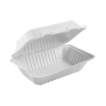 Globe – Contenants compostables à charnière 8 × 8 × 3 po – blancs, paquet de 50 – 6011