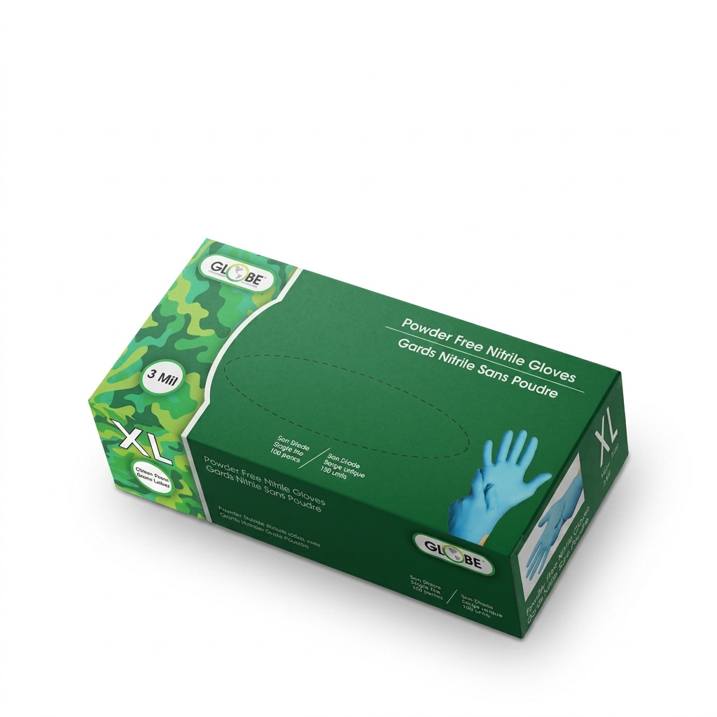 Globe Commercial Products 3mil powder-free sky blue nitrile gloves box, 100 count, size XL.