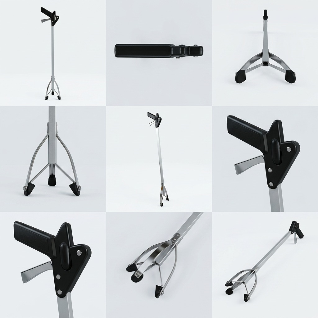 Nine-panel grid showing the Globe Commercial Products EZ Grabber from multiple angles and close-ups.