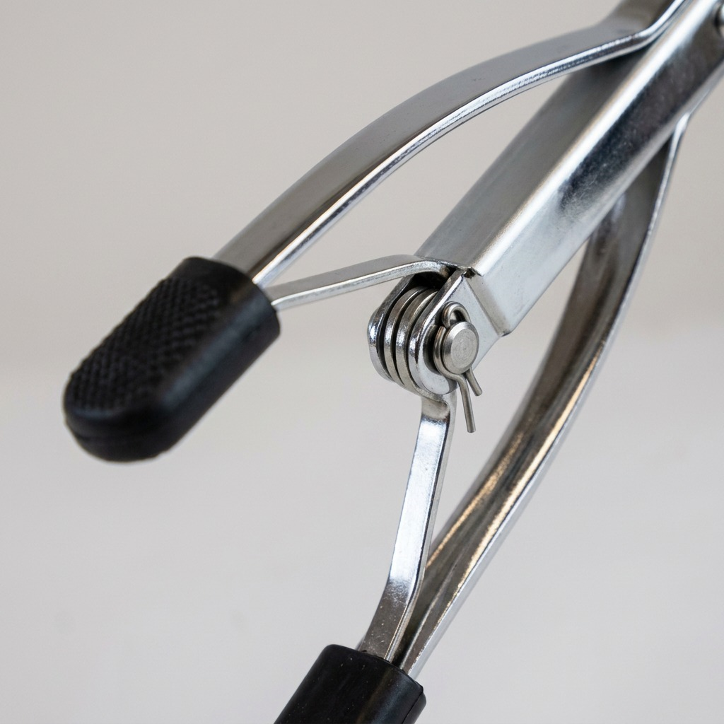 Close-up of Globe Commercial Products EZ Grabber steel jaws with textured black rubber tips.