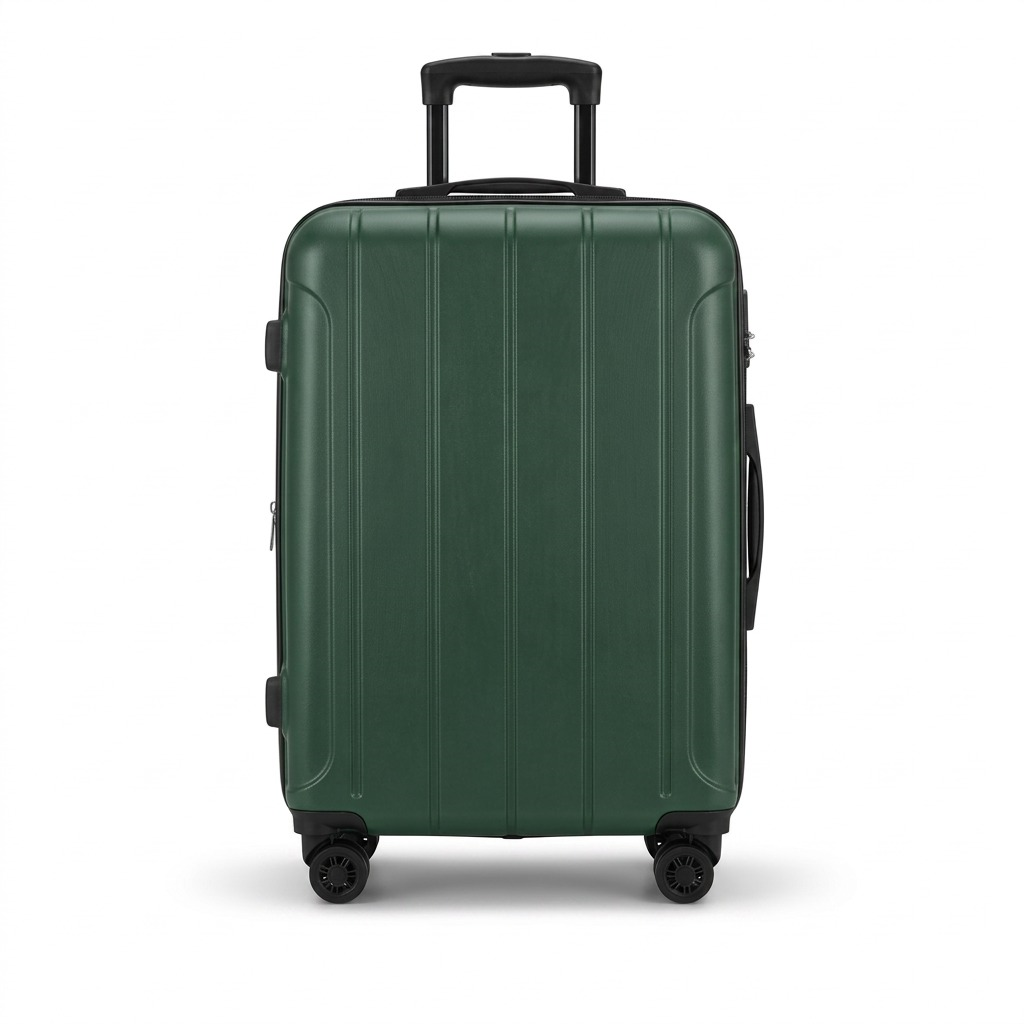 Bugatti Osaka 24-inch hardshell suitcase in forest green with vertical ridges and spinner wheels.
