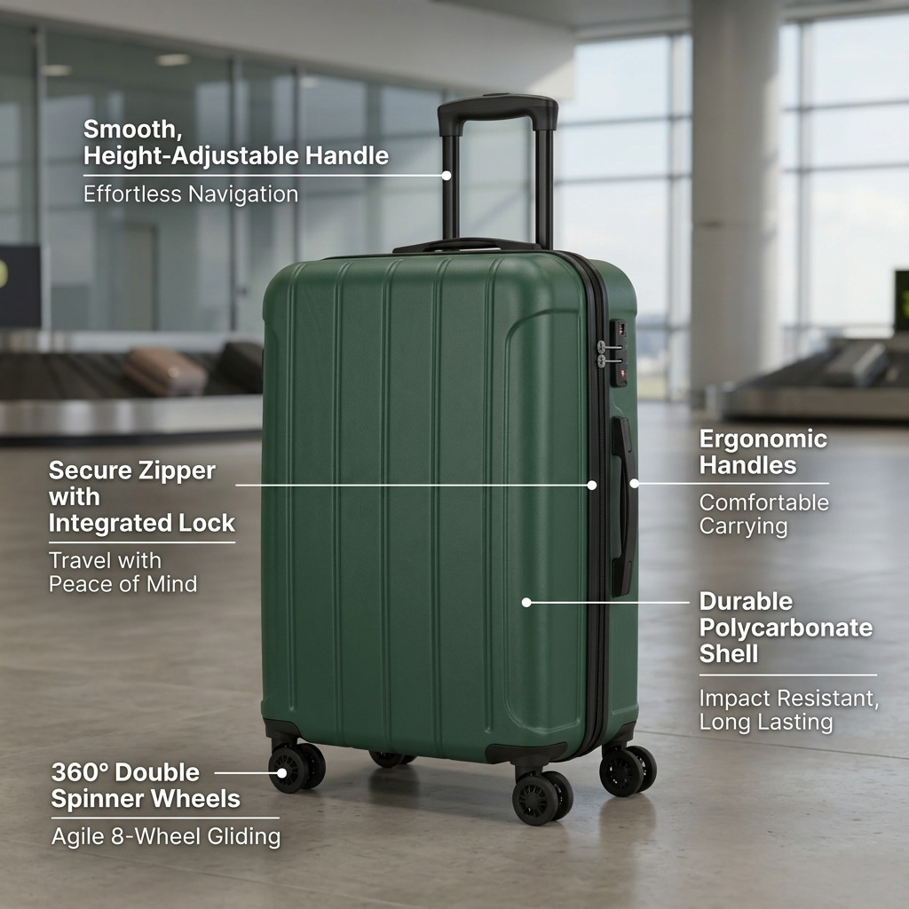 Bugatti Osaka 24-inch hardshell suitcase in forest green with vertical ridges and spinner wheels.