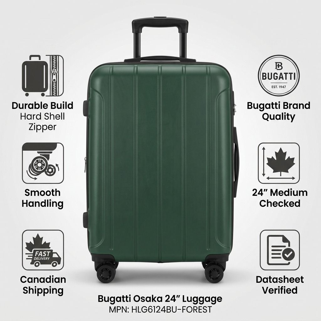 Visuel illustrant les caractéristiques de Bugatti Osaka – Valise rigide moyenne 24 po, vert forêt – photo 4