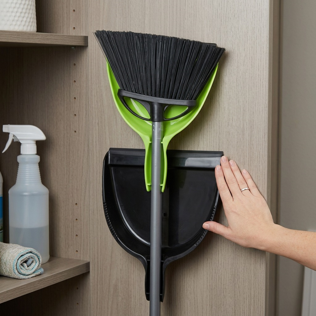 Globe Commercial Products 10-inch angle broom with lime green 9-inch snap-on dustpan combo.