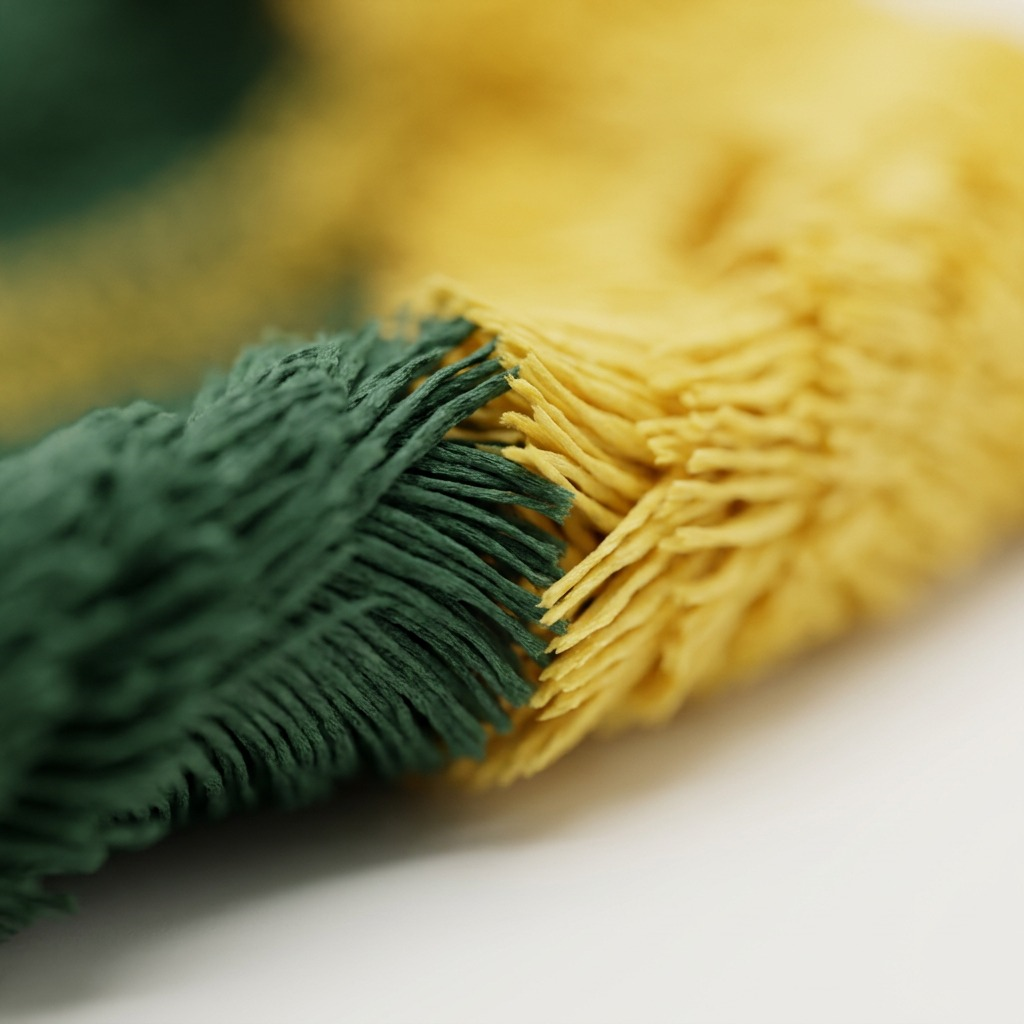 Extreme macro detail of Globe Commercial microfiber cloths showing dense green and yellow fibers.