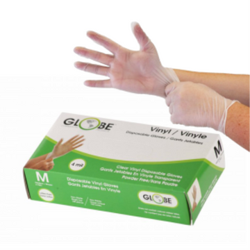 Globe – Gants médicaux en vinyle transparent 4 mil, sans poudre, moyen, boîte de 100 – 7901
