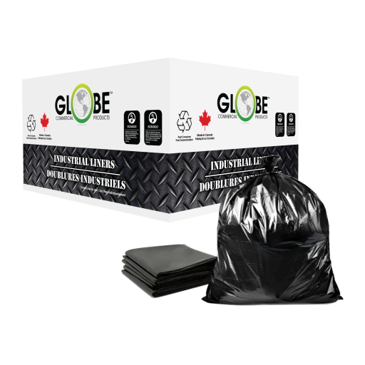 Globe – Sacs à déchets noirs Strong 35 × 50 po, caisse de 125 – 3550BLK-STR