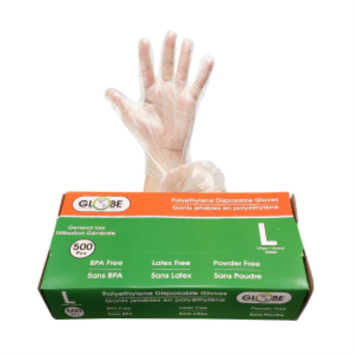 Globe – Gants en polyéthylène sans poudre, grands, lot de 500 – 8002