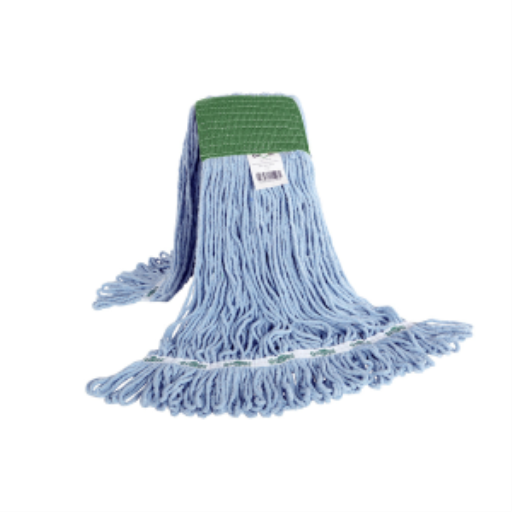 Globe Syn-Pro – Vadrouille humide synthétique à extrémités bouclées, bande large, bleue, 16 oz, ensachée