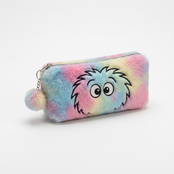 Vue complémentaire de Bondstreet Furry Face – Étui scolaire pelucheux, multicolore