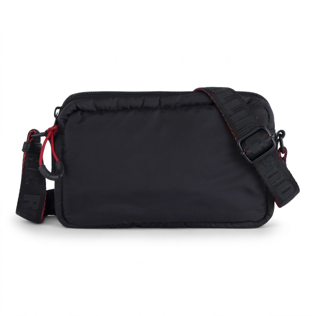 Gros plan sur un détail de The Rolling Stones Blue Bridges – Sac bandoulière en nylon, noir