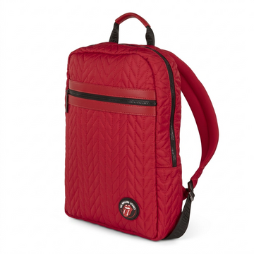 Vue complémentaire de The Rolling Stones Iconic – Sac à dos matelassé en nylon, rouge