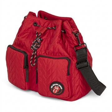 Vue complémentaire de The Rolling Stones Iconic – Sac seau en nylon matelassé, rouge
