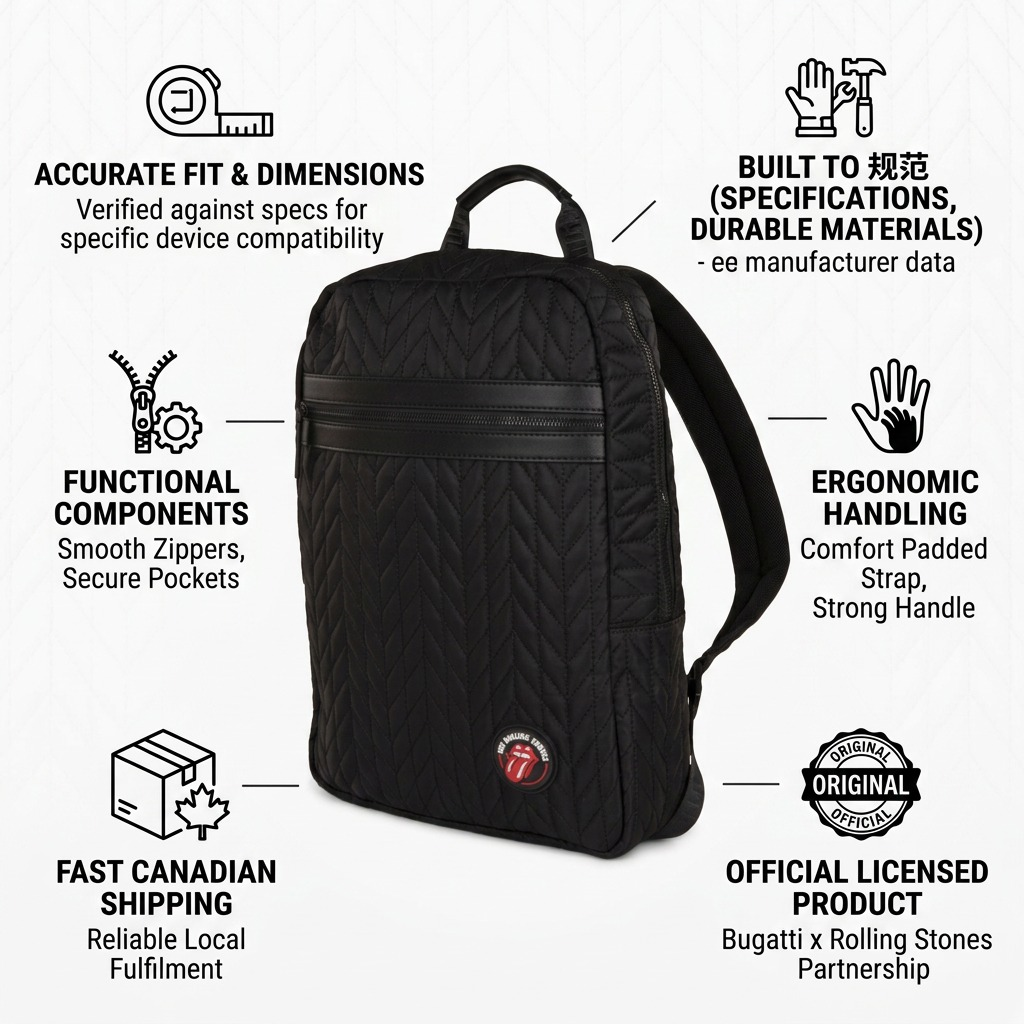 Emballage et présentation de The Rolling Stones Iconic – Sac à dos matelassé en nylon, noir – photo 7