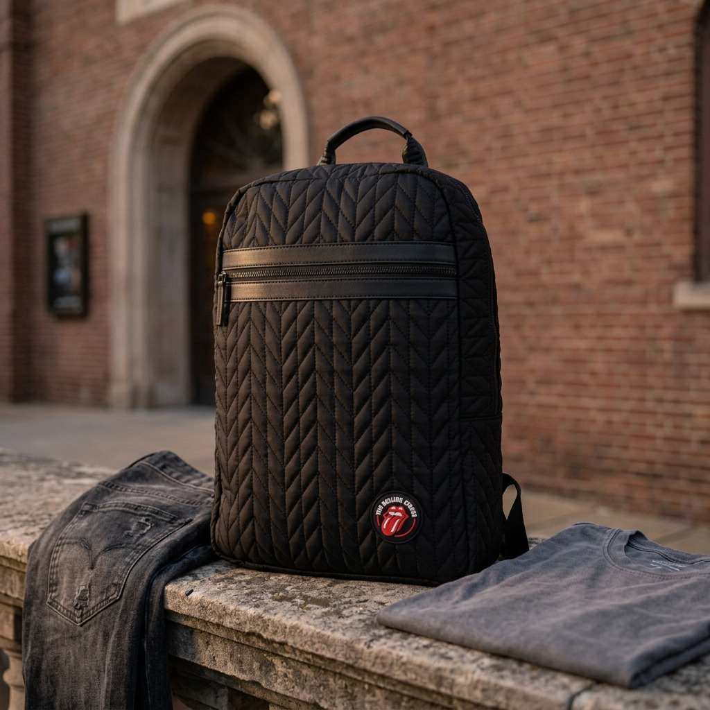 Vue complémentaire de The Rolling Stones Iconic – Sac à dos matelassé en nylon, noir – photo 3