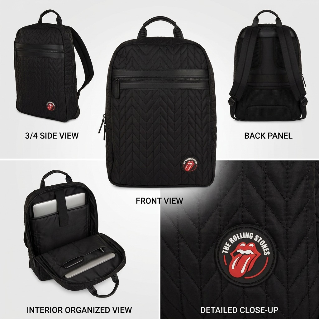 Vue complémentaire de The Rolling Stones Iconic – Sac à dos matelassé en nylon, noir – photo 4