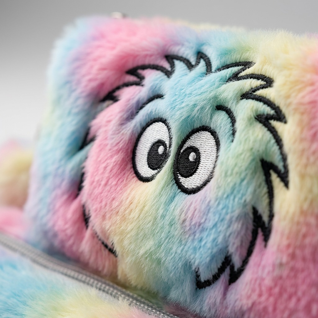Gros plan sur un détail de Bondstreet Furry Face – Étui scolaire pelucheux, multicolore – photo 3