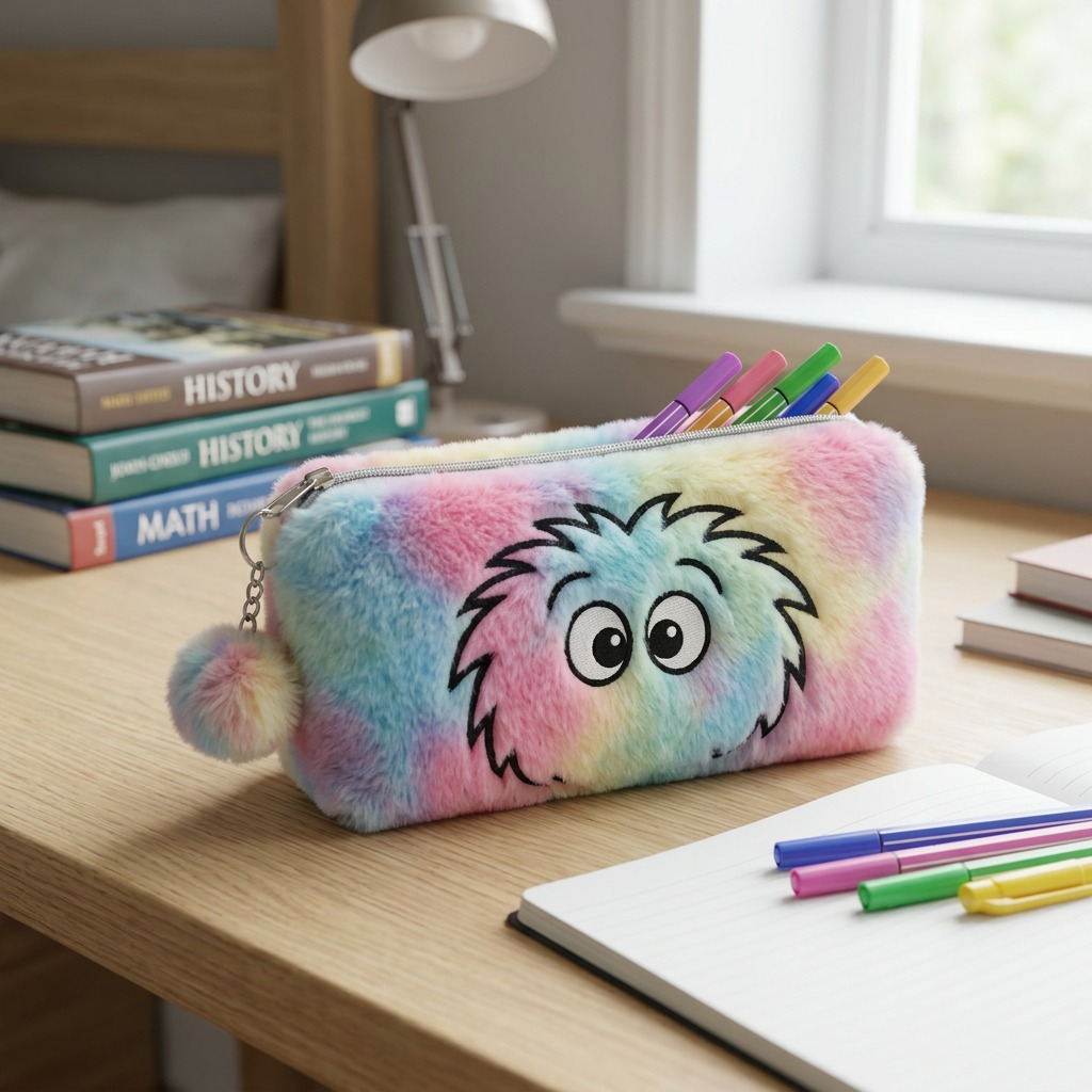 Vue complémentaire de Bondstreet Furry Face – Étui scolaire pelucheux, multicolore – photo 4