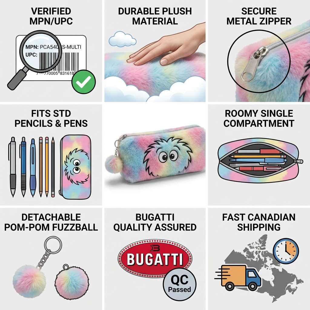Visuel illustrant les caractéristiques de Bondstreet Furry Face – Étui scolaire pelucheux, multicolore – photo 8
