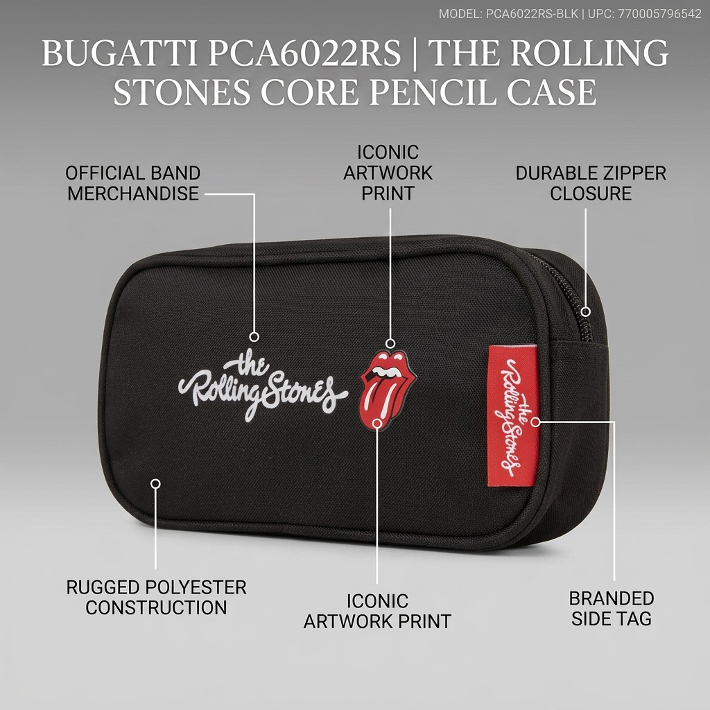 Gros plan sur un détail de The Rolling Stones The Core – Étui à crayons en polyester, noir – photo 6