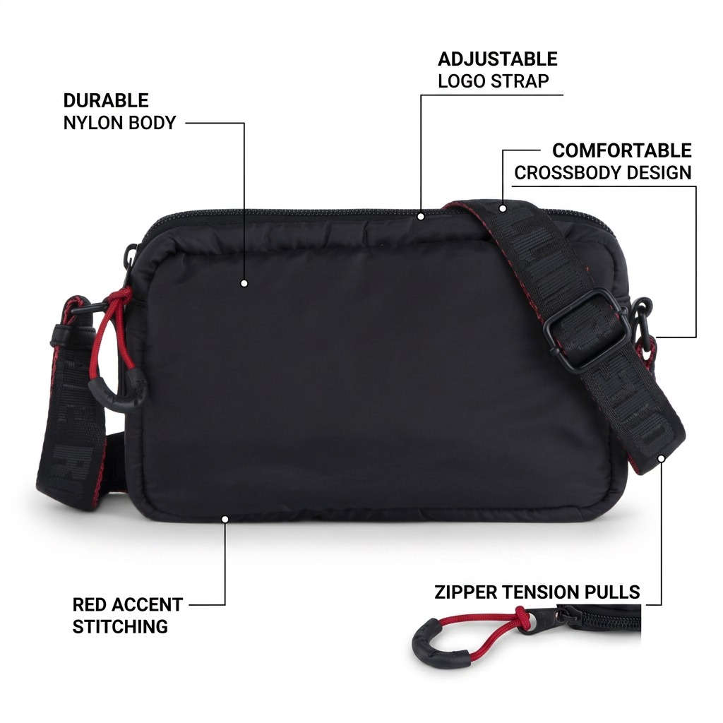Visuel illustrant les caractéristiques de The Rolling Stones Blue Bridges – Sac bandoulière en nylon, noir – photo 6