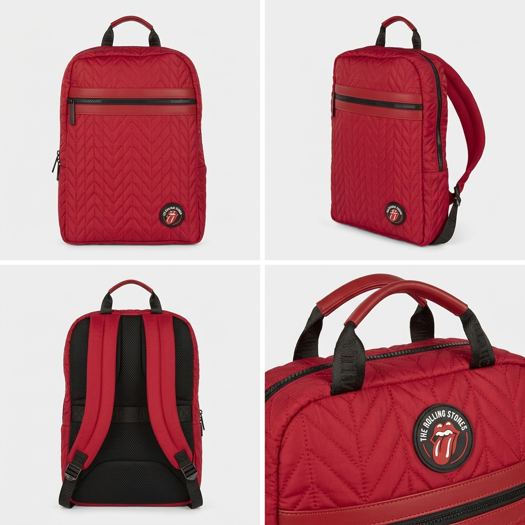 Vue complémentaire de The Rolling Stones Iconic – Sac à dos matelassé en nylon, rouge – photo 5