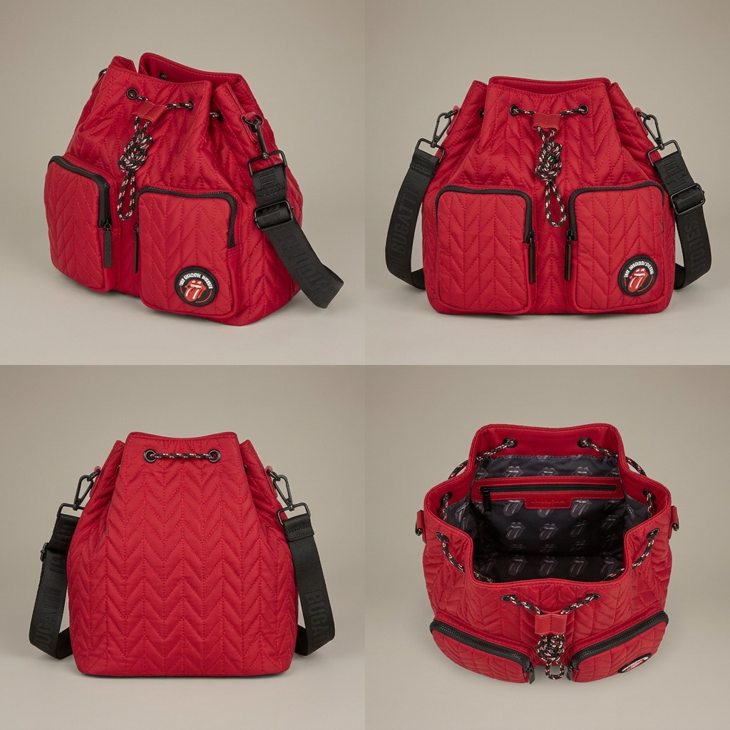 Vue complémentaire de The Rolling Stones Iconic – Sac seau en nylon matelassé, rouge – photo 4