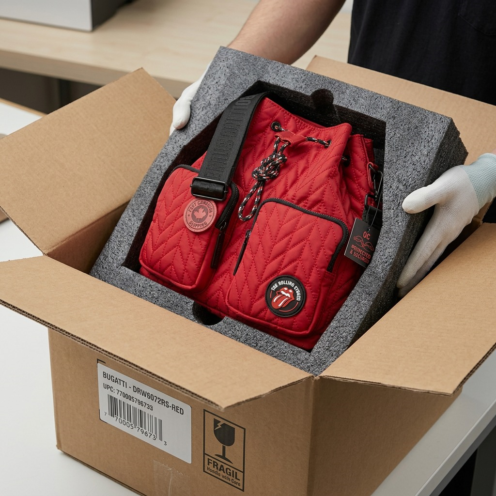 Vue complémentaire de The Rolling Stones Iconic – Sac seau en nylon matelassé, rouge – photo 6