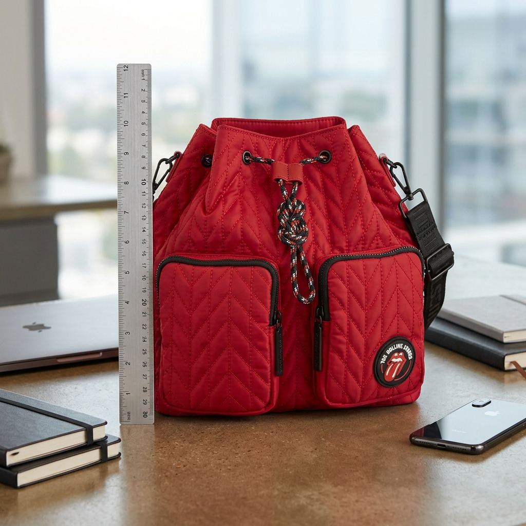 Vue de taille comparative de The Rolling Stones Iconic – Sac seau en nylon matelassé, rouge – photo 8