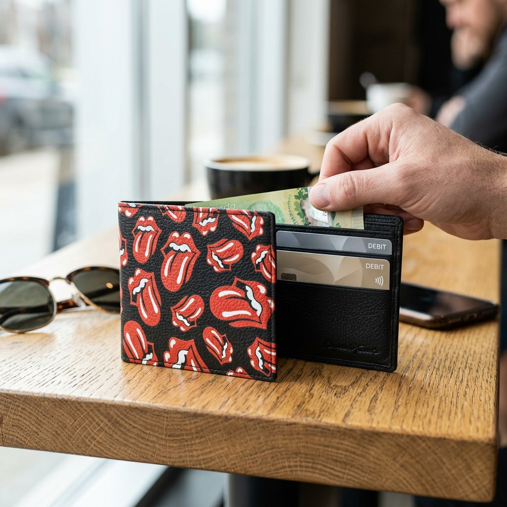 Mise en situation de The Rolling Stones The Watts – Portefeuille pour homme en cuir, motif lèvres – photo 4