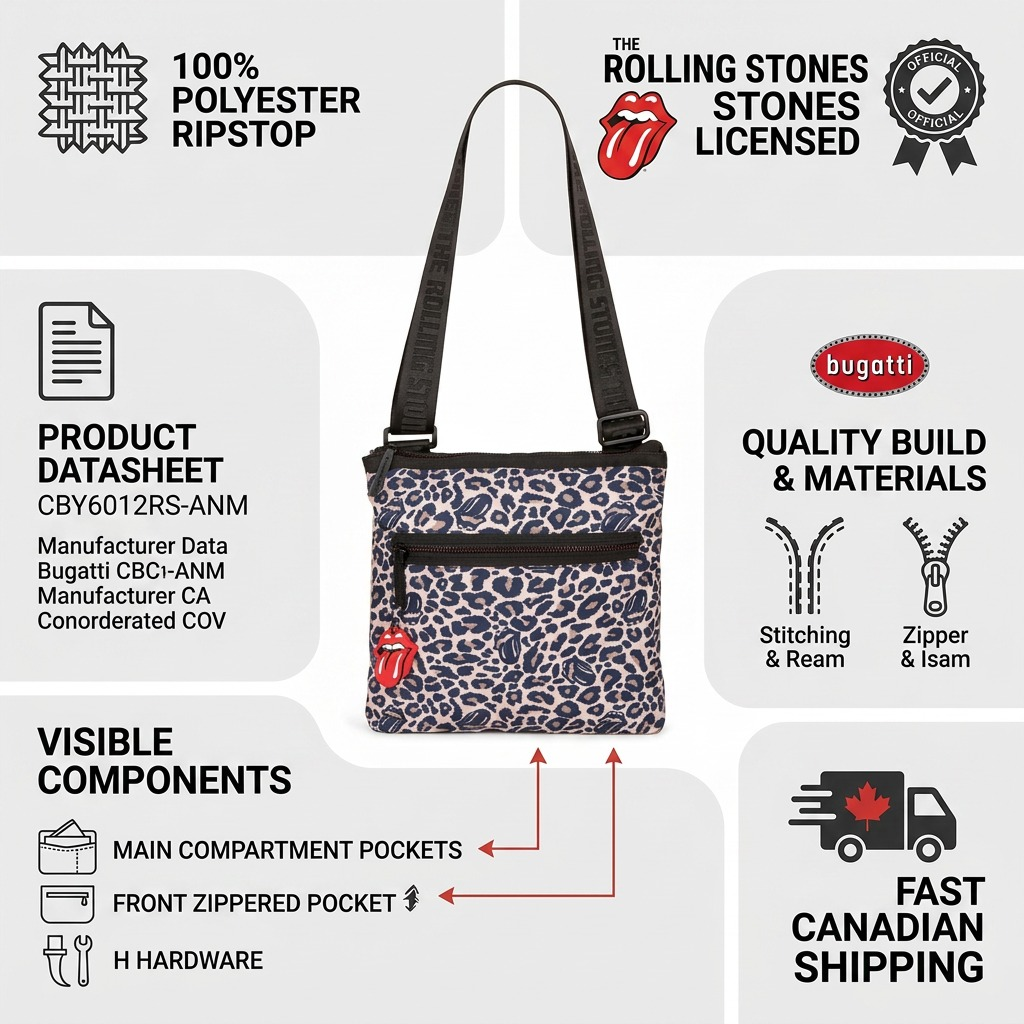 Visuel illustrant les caractéristiques de The Rolling Stones Evolution – Sac bandoulière indéchirable, modèle ANM – photo 8