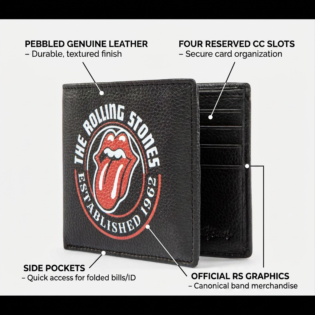 Gros plan sur un détail de The Rolling Stones The Watts – Portefeuille pour homme en cuir, style vintage – photo 6
