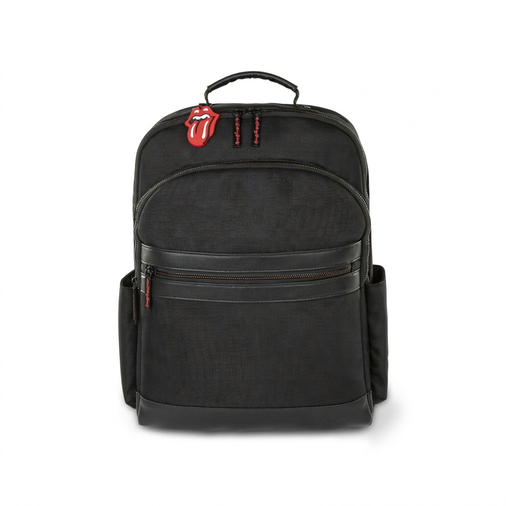 Vue complémentaire de The Rolling Stones Flashpoint – Sac à dos en polyester texturé, noir