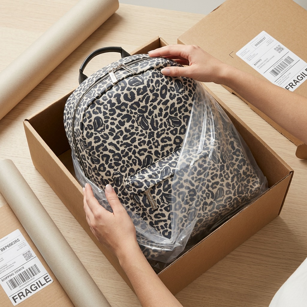 High-resolution hero shot of the Bugatti BKP6003RS-ANM Rolling Stones-branded leopard print backpack.