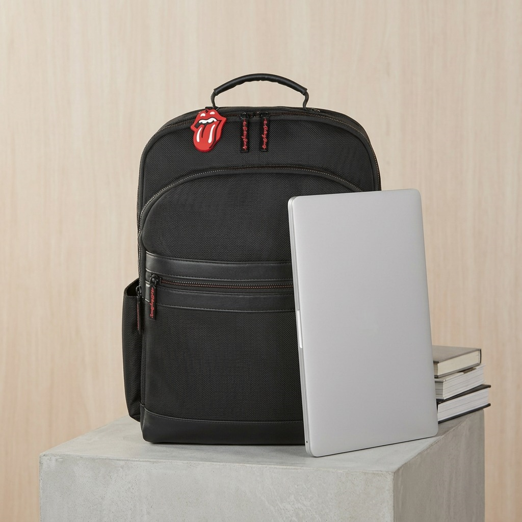 Bugatti BKP6079RS-BLACK The Rolling Stones Backpack: premium hero shot against a pure white background.