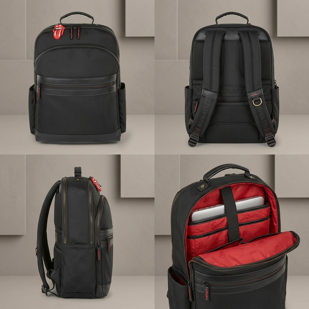 Vue complémentaire de The Rolling Stones Flashpoint – Sac à dos en polyester texturé, noir – photo 5