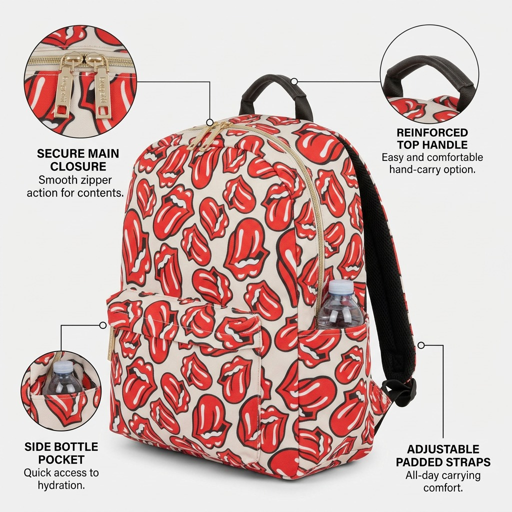 Vue complémentaire de The Rolling Stones The Cult – Sac à dos, imprimé lèvres – photo 6