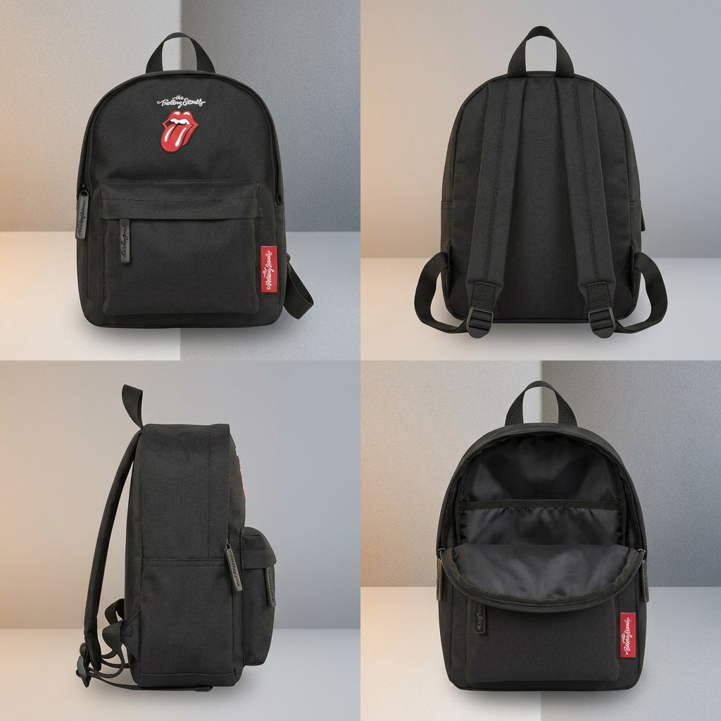High-resolution hero shot of the Bugatti BKP6090RS The Rolling Stones mini backpack, centered on white.