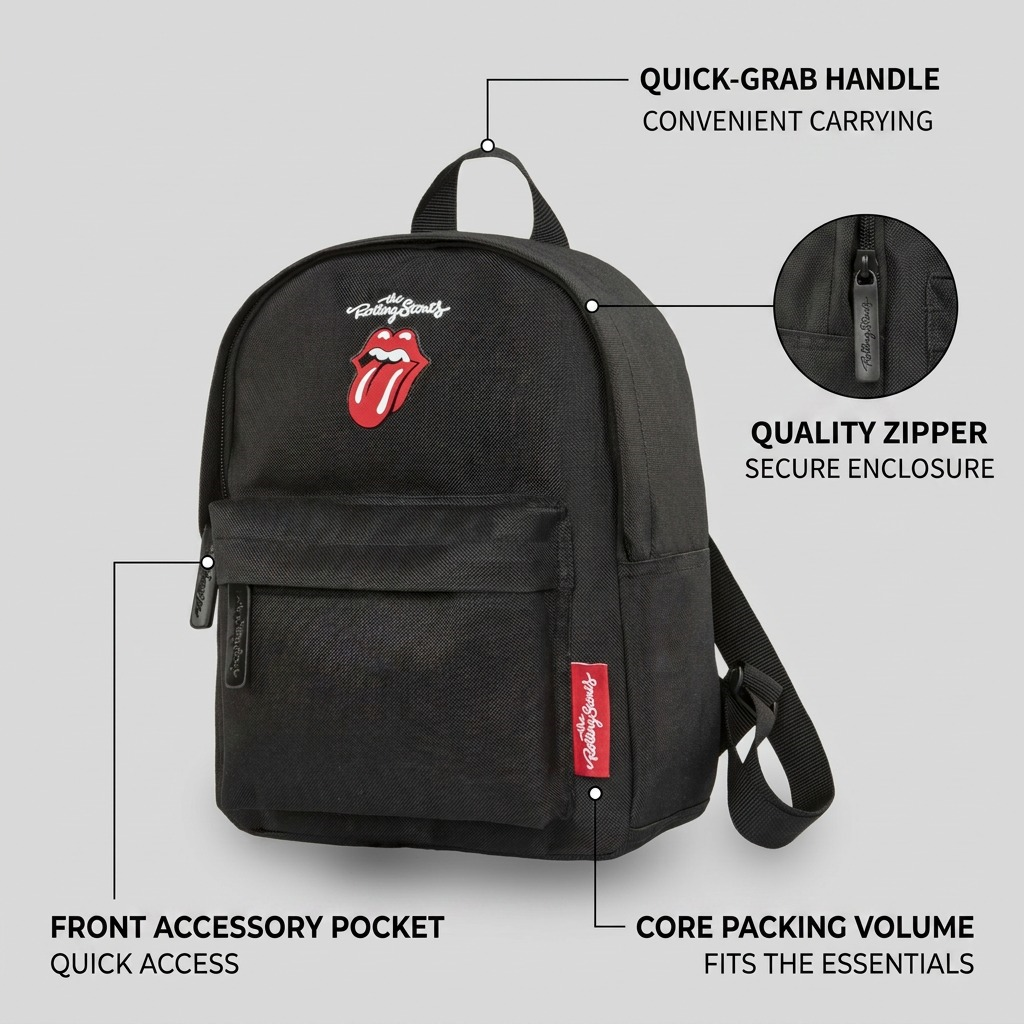 Gros plan sur un détail de The Rolling Stones The Core Mini – Mini sac à dos en polyester, noir – photo 3