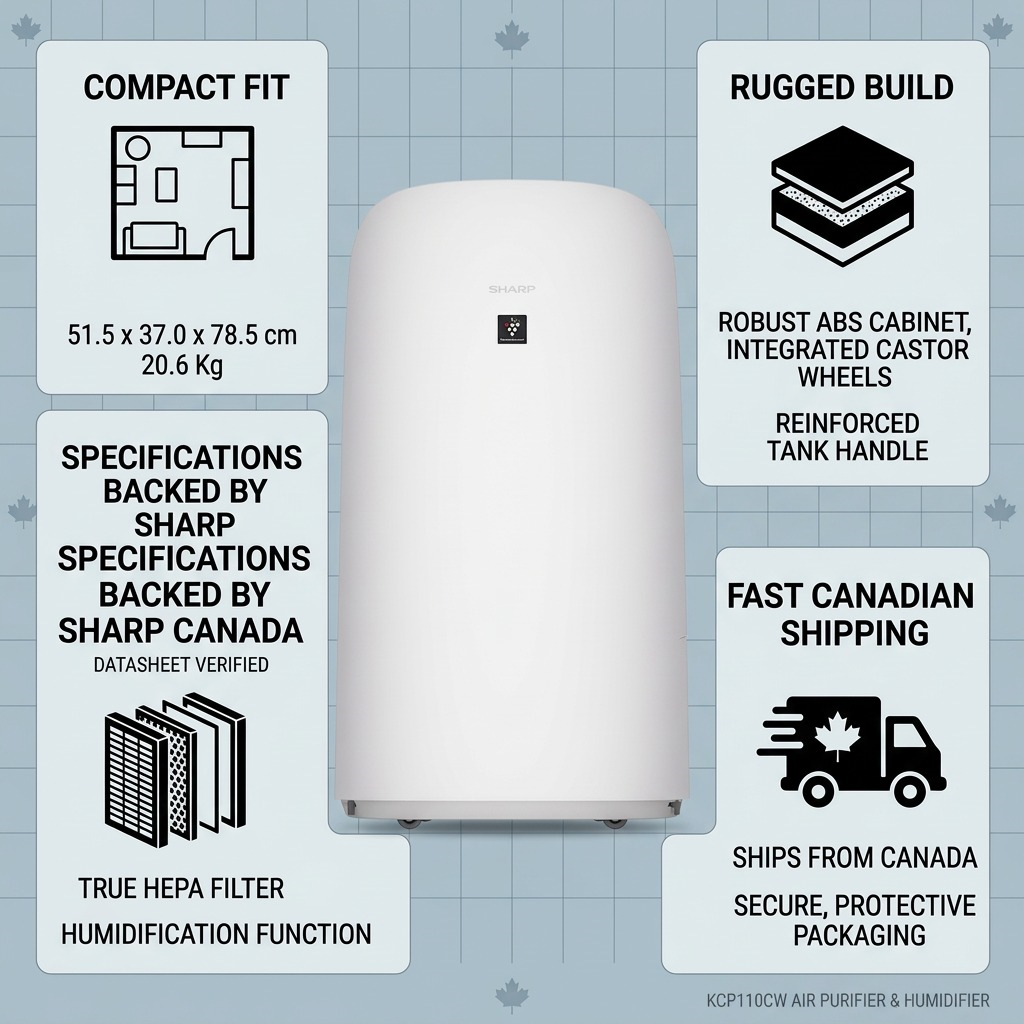 Infographie des caractéristiques : SHARP KCP110CW (purificateur d’air)