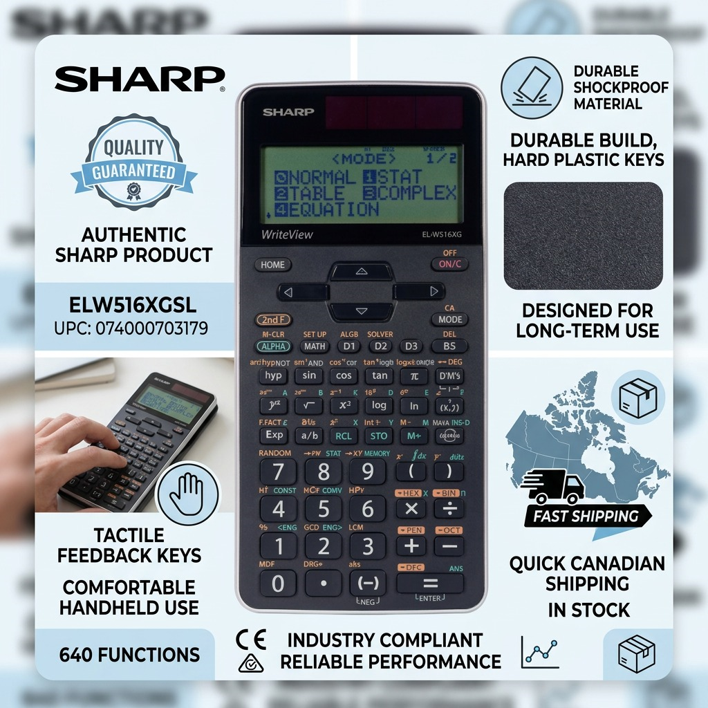 Infographie des caractéristiques : SHARP ELW516XGSL (calculatrice)