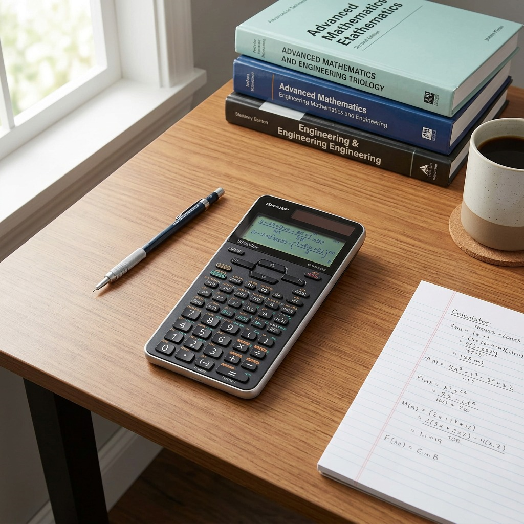 Présentation sur un bureau : SHARP ELW516XGSL (calculatrice)