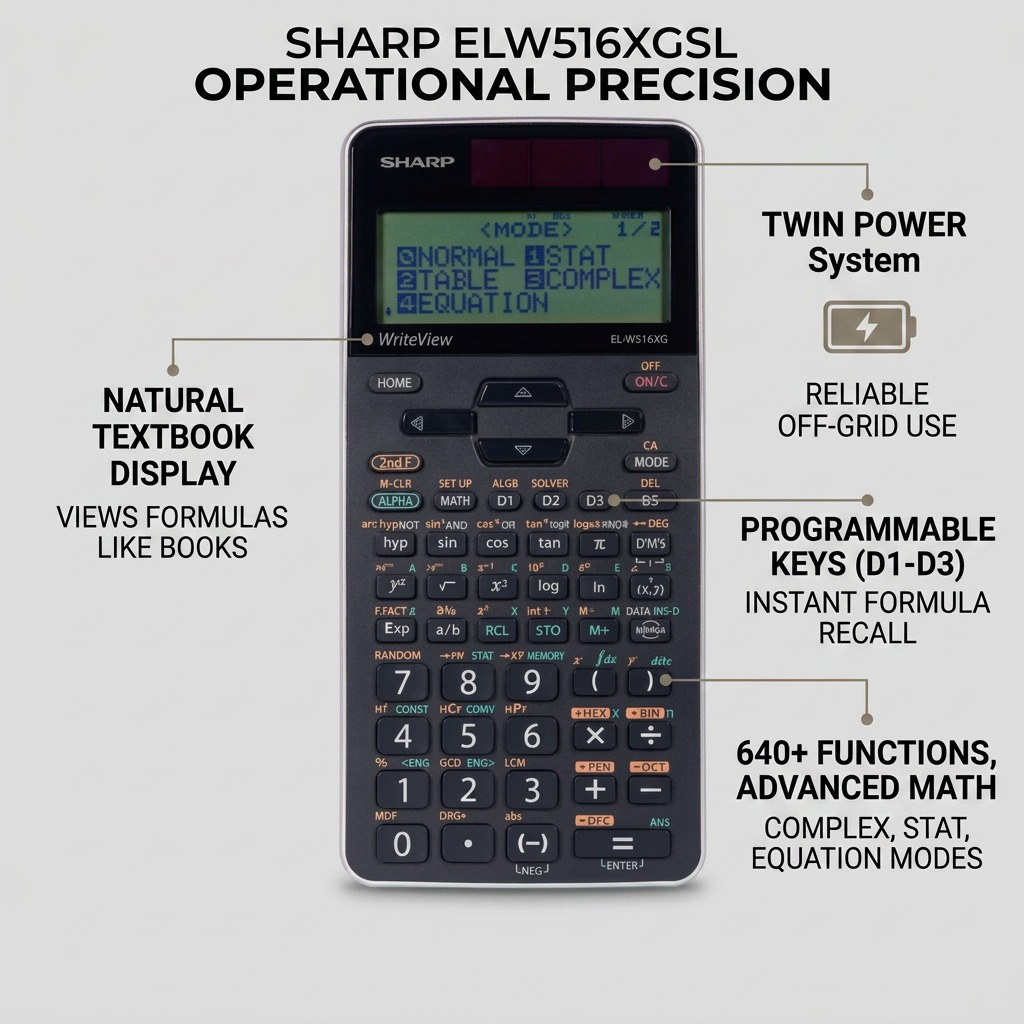 Schéma des caractéristiques : SHARP ELW516XGSL (calculatrice)