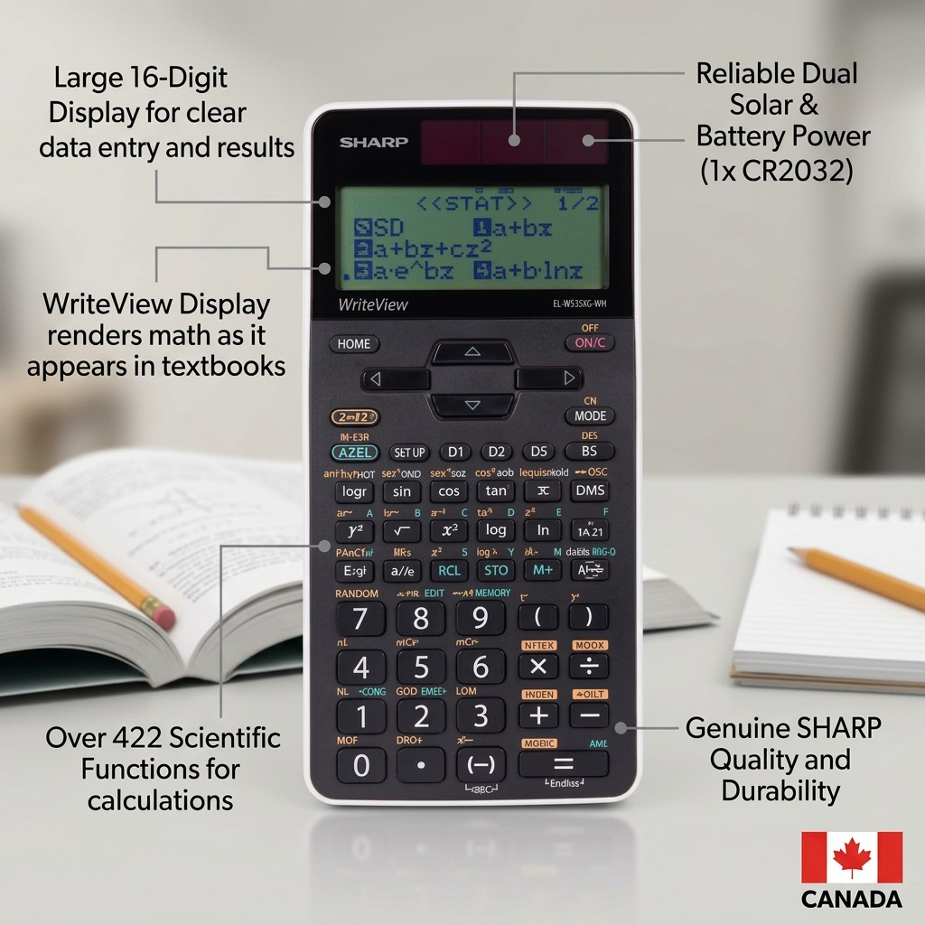 SHARP EL-W535XG-WH scientific calculator hero shot on pure white background, centered composition.