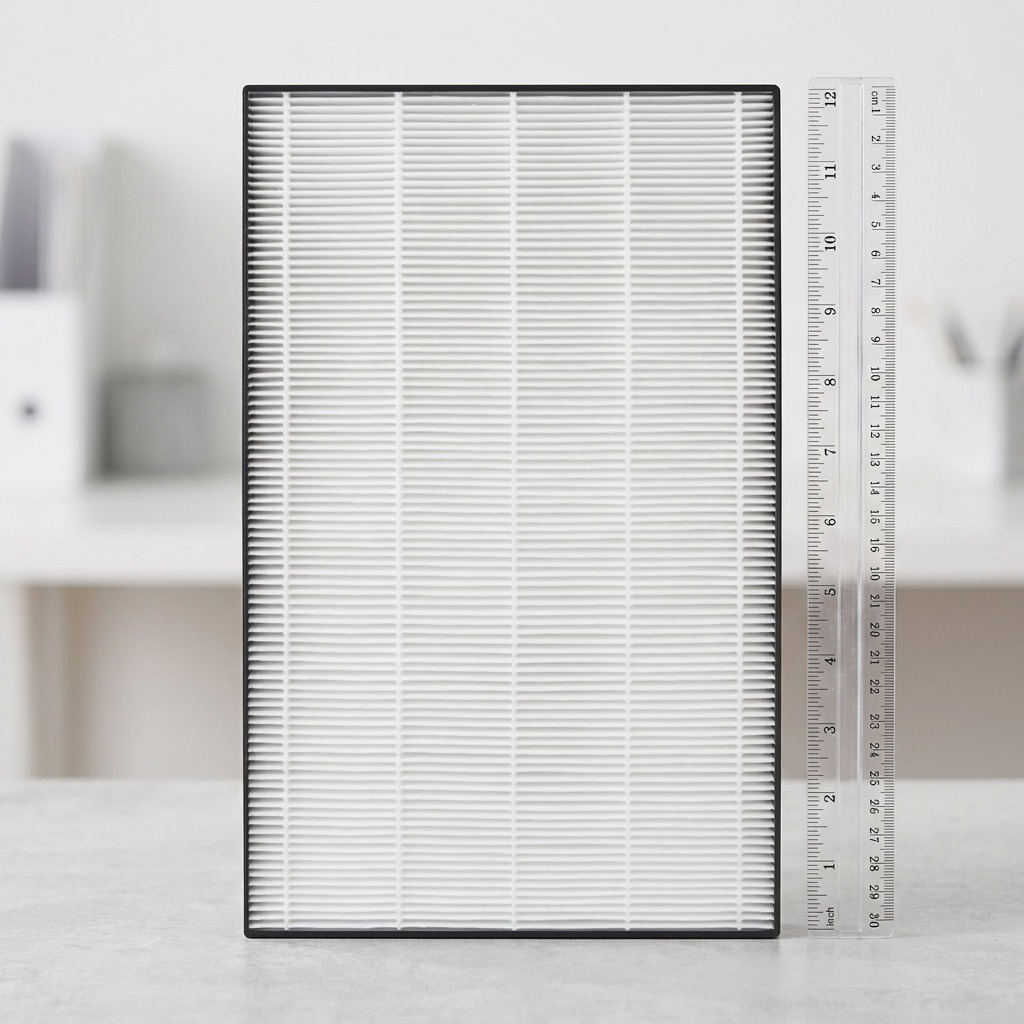 A high-resolution photo of the SHARP FZK50HFU True HEPA replacement filter for FPK50UW, white, with a gray frame on a white background.