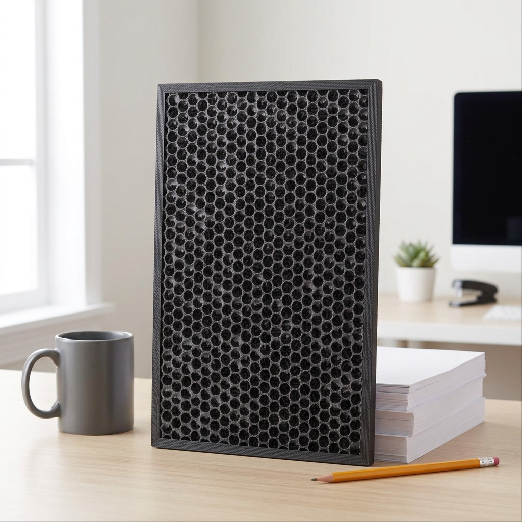 Sharp FZK50DFU replacement active carbon deodorizing filter for FPK50UW air purifier, in a premium white-background hero shot.