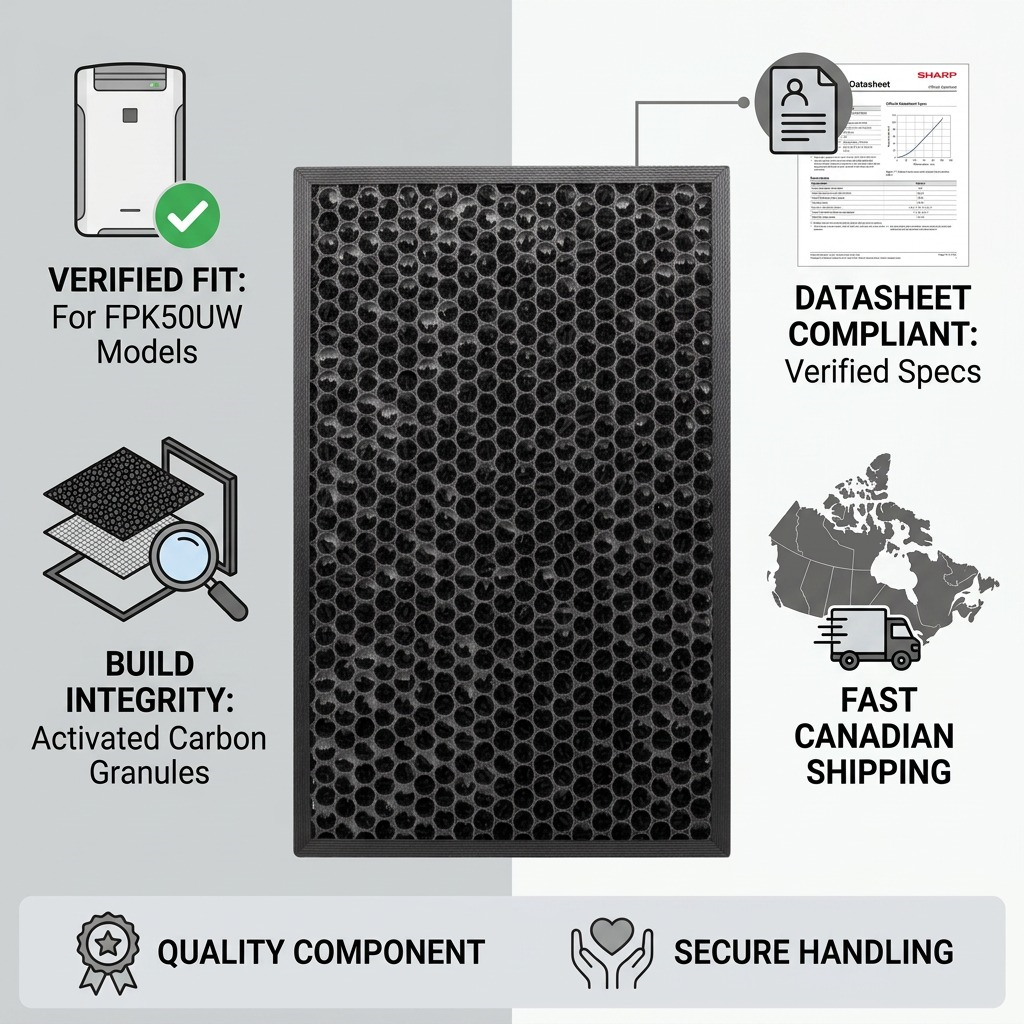 Infographie de présentation du filtre désodorisant SHARP FZK50DFU